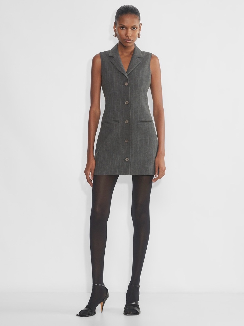 Aritzia Babaton Mastermind Dress Eversential in Gray Pinstripe